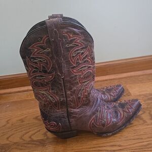 French's Western 12" Cowboy Boots 1100 Brown Embroidered Leather Women's Sz 9.5M